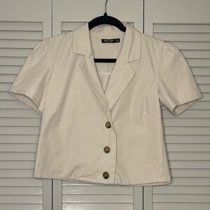 Nasty Gal Beige Button-Up Collared Top